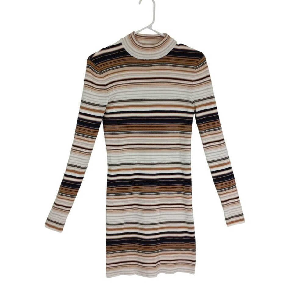 Forever 21 Mini Dress Multicolor M Womens Striped Ribbed Long Sleeve Mock Neck